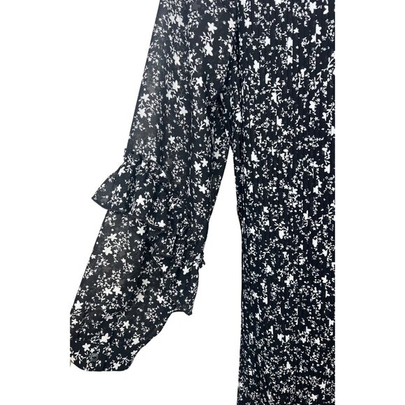 Zara Basic Black & White Floral Pleated Mini Dress Long Sleeves XS - Picture 13 of 15